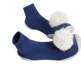 Collegien Slipper Socks Cashmere Blue With White Pom Pom