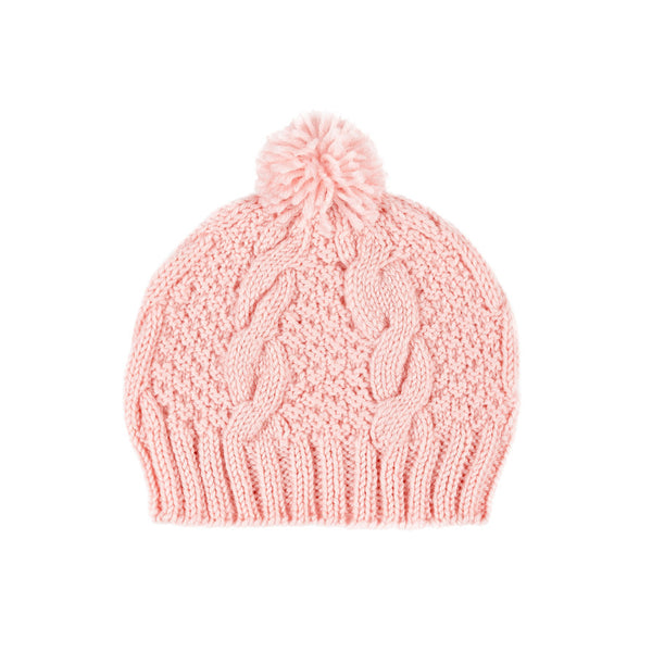 Acorn Cable Knit Beanie Pink