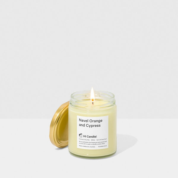 Hi Candle! Coconut + Soy Candle Navel Orange + Cypress
