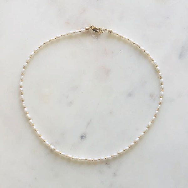 Kyra Stone Tiny Pearl With 24k Gold Beads Necklace