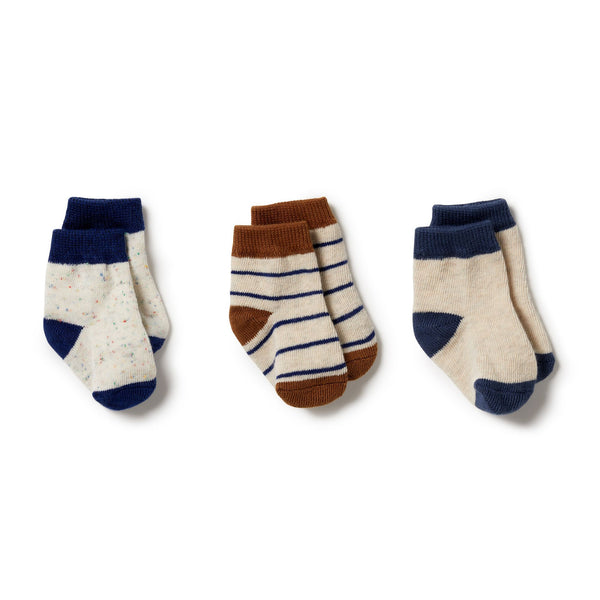 Wilson & Frenchy Organic 3 Pack Baby Socks Deep Blue-Dijon-Blue Depths