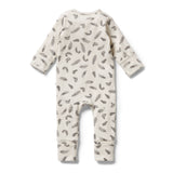 Organic Rib Zipsuit With Feet, Tiny Feather