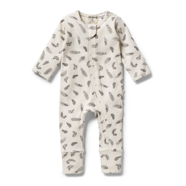 Wilson & Frenchy Organic Rib Zipsuit With Feet Tiny Feather