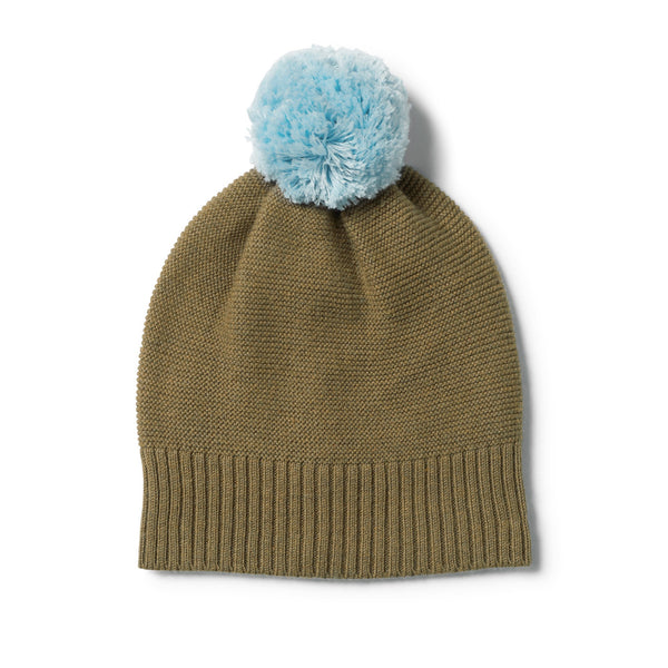 Knitted Hat With Pom Pom, Olive