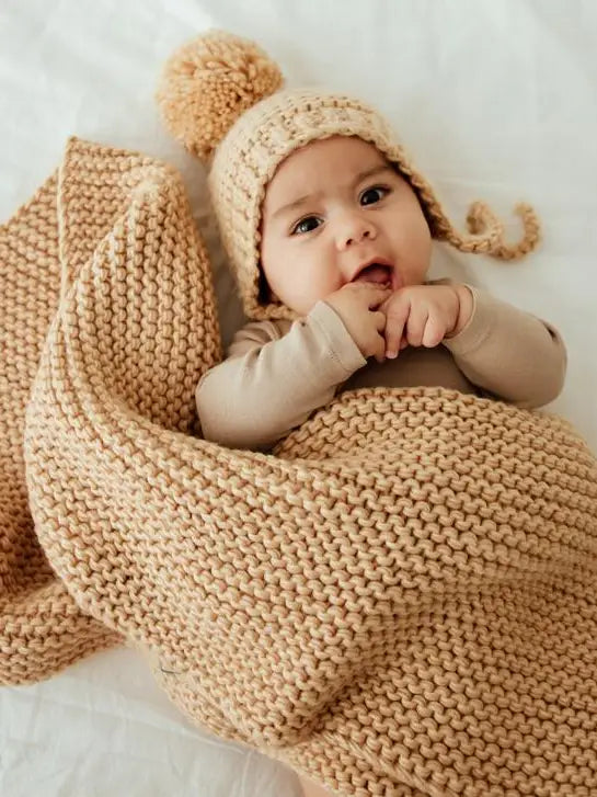Latte Garter Stitch Knit Baby Blanket