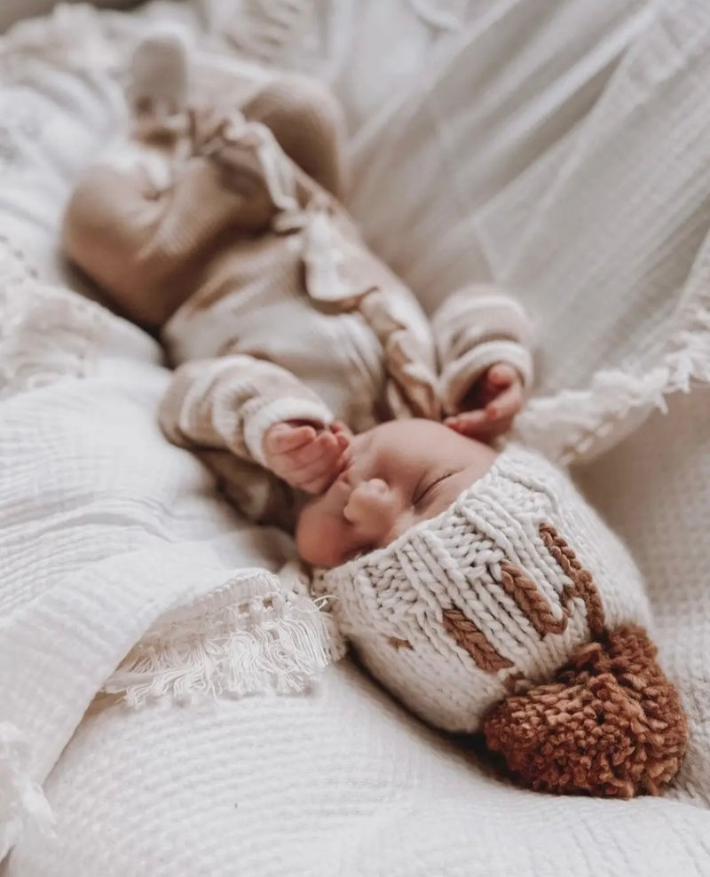 Hi. Pecan Hand Knit Beanie Hat Baby