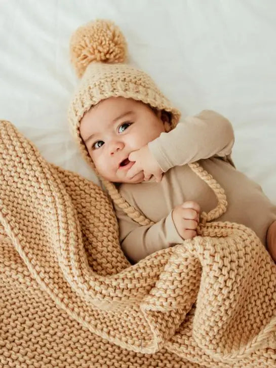 Latte Garter Stitch Knit Baby Blanket