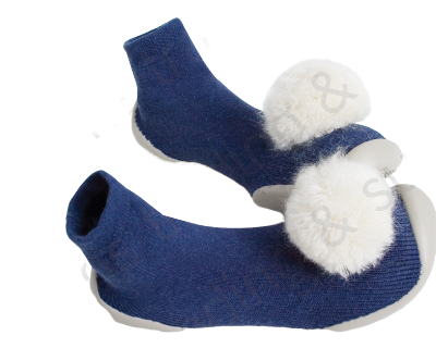 Collegien Slipper Socks Cashmere Blue With White Pom Pom