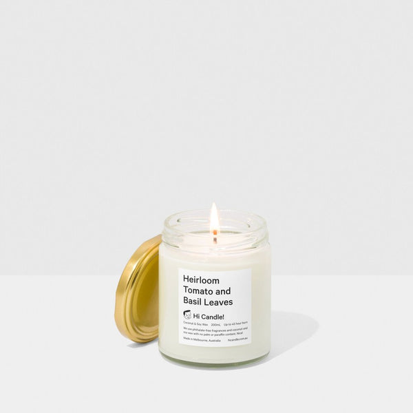 Hi Candle! Coconut + Soy Candle Heirloom Tomato + Basil Leaves
