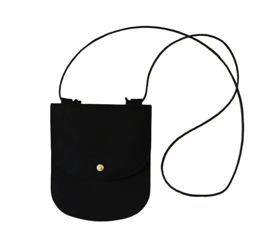 Cross Body Bag, Top Stitched Black Leather