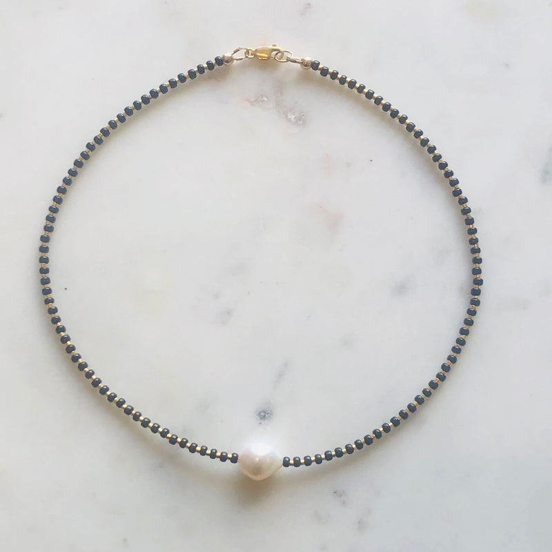 Pearl With 24k Gold + Glass Beads Necklace