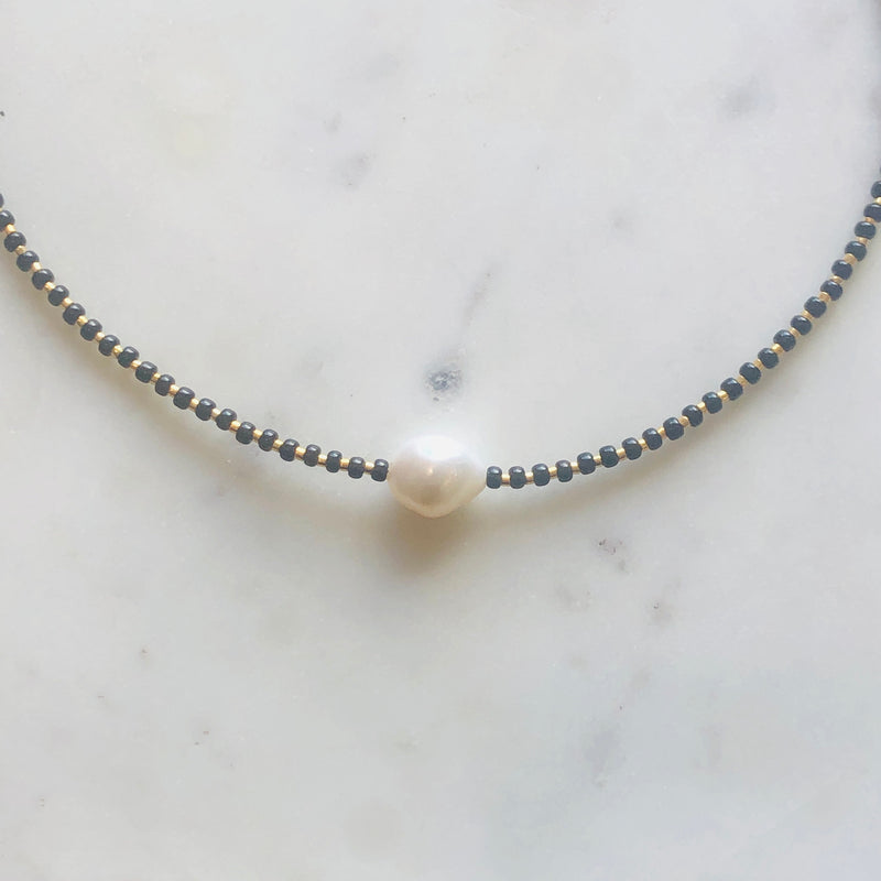 Pearl With 24k Gold + Glass Beads Necklace
