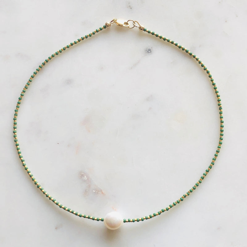 Kyra Stone Pearl With Fine 24k Gold + Glass Beads Necklace
