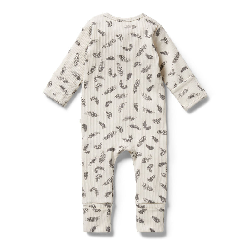 Organic Rib Zipsuit With Feet, Tiny Feather